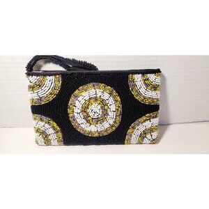 Indie Designs Black White Mini Zipper Beaded Accessories Eclectic Retro Bag